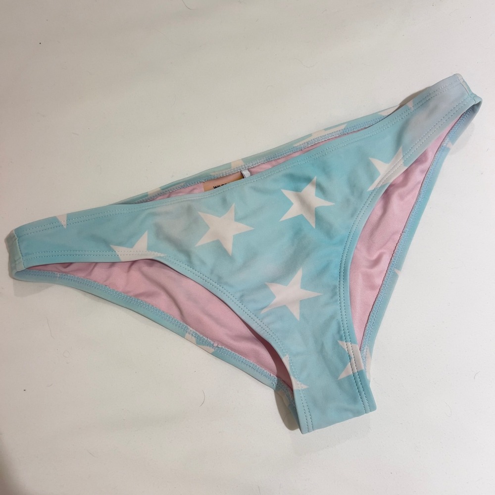 Wildfox Swim Blue Star Print Bikini Bottoms Pink Lined Medium